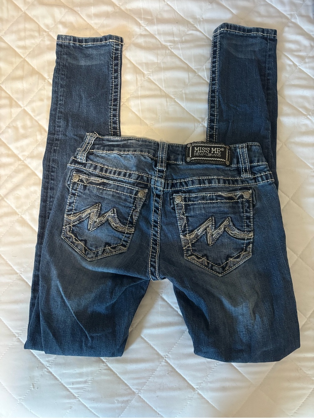 Miss Me Dark Blue Embroidered Back-Pocket Skinny Jeans